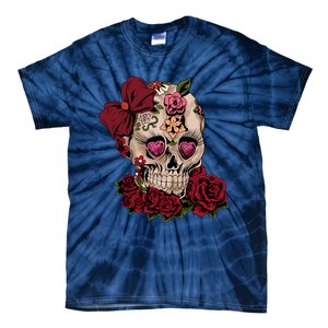 Sugar Skull Flowers Day Of The Dead Gift Idea Tie-Dye T-Shirt