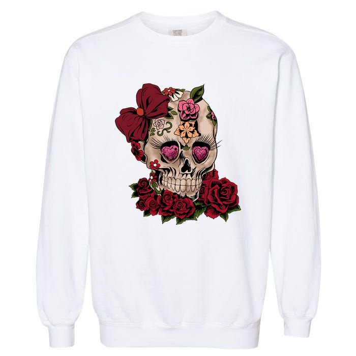 Sugar Skull Flowers Day Of The Dead Gift Idea Garment-Dyed Sweatshirt