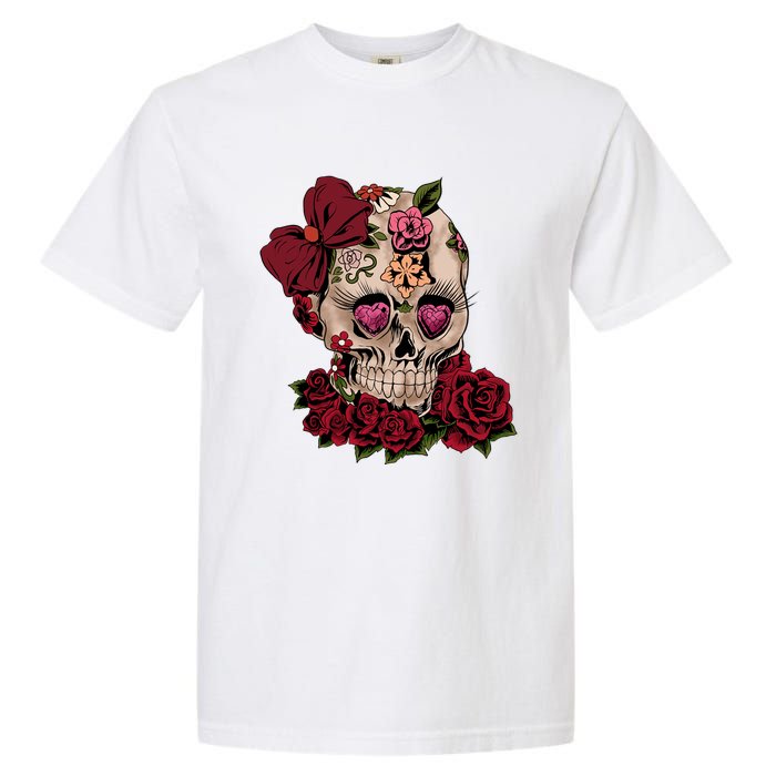 Sugar Skull Flowers Day Of The Dead Gift Idea Garment-Dyed Heavyweight T-Shirt