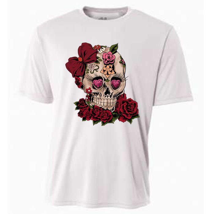 Sugar Skull Flowers Day Of The Dead Gift Idea Cooling Performance Crew T-Shirt