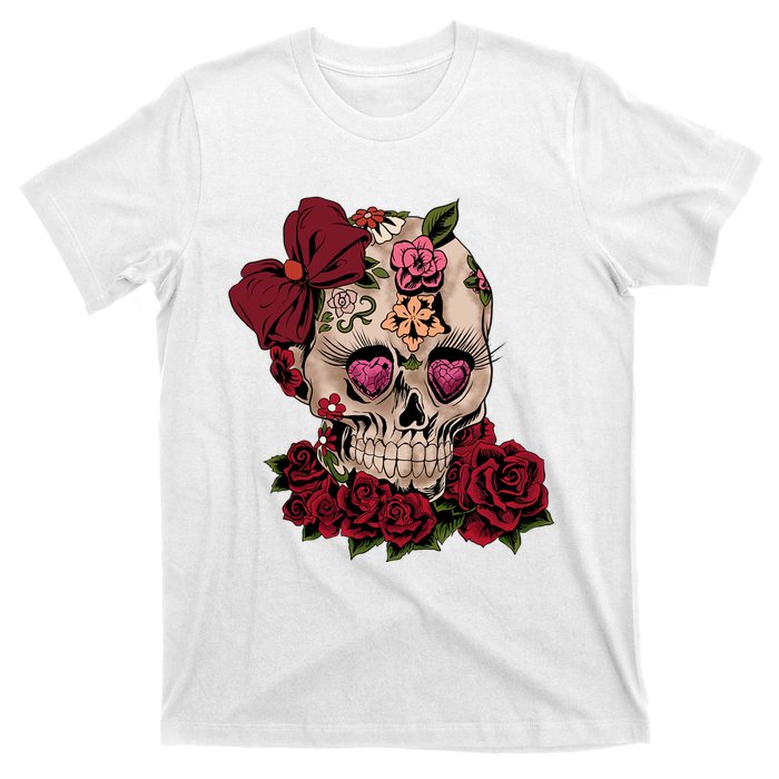 Sugar Skull Flowers Day Of The Dead Gift Idea T-Shirt