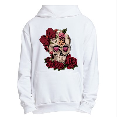 Sugar Skull Flowers Day Of The Dead Gift Idea Urban Pullover Hoodie