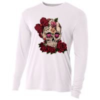 Sugar Skull Flowers Day Of The Dead Gift Idea Cooling Performance Long Sleeve Crew