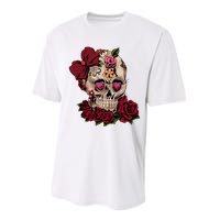 Sugar Skull Flowers Day Of The Dead Gift Idea Performance Sprint T-Shirt