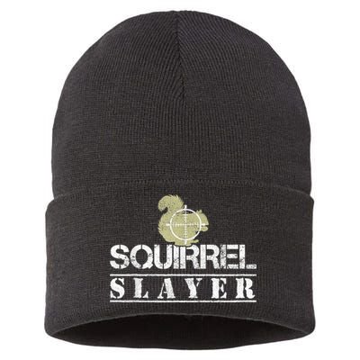 Squirrel Slayer Funny Squirrel Hunting Squirrel Hunters Sustainable Knit Beanie