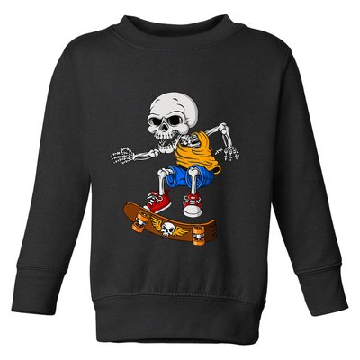 Skateboarding Skeleton Funny Skater Skate Board Halloween Toddler Sweatshirt