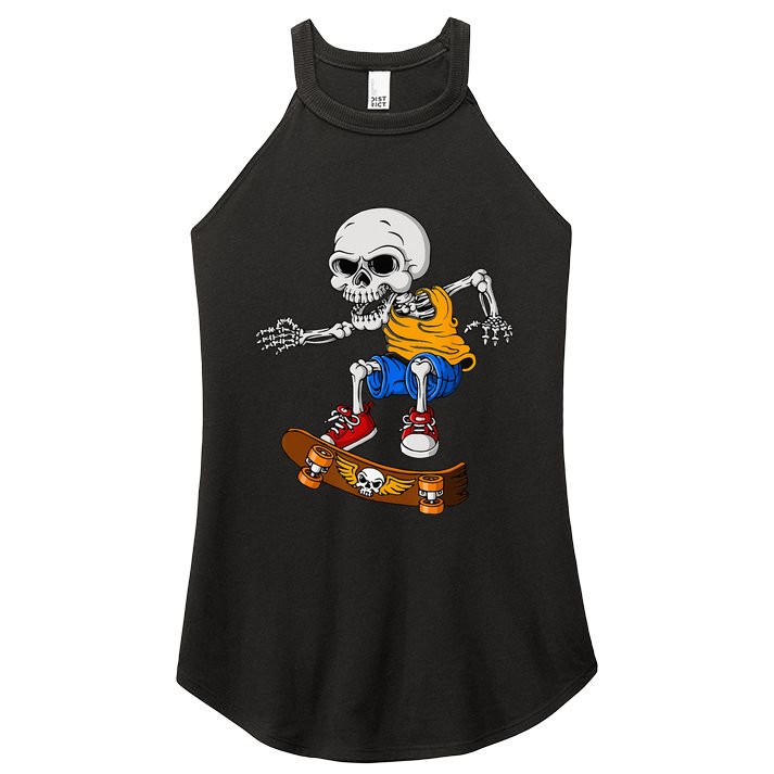 Skateboarding Skeleton Funny Skater Skate Board Halloween Women's Perfect Tri Rocker Tank