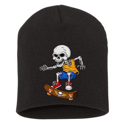 Skateboarding Skeleton Funny Skater Skate Board Halloween Short Acrylic Beanie
