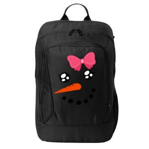 Snow Snowman Face Carrot Nose Pink Bow  City Backpack