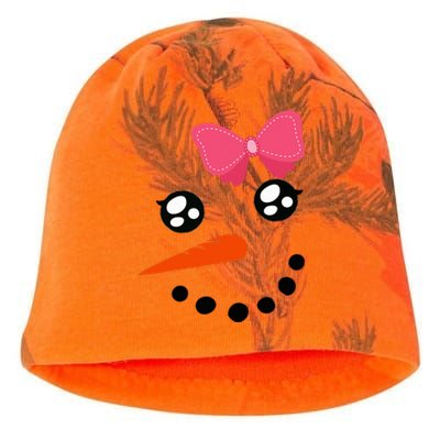 Snow Snowman Face Carrot Nose Pink Bow  Kati - Camo Knit Beanie