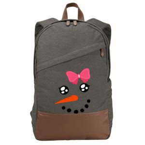 Snow Snowman Face Carrot Nose Pink Bow  Cotton Canvas Backpack