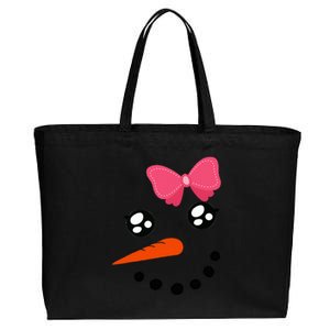 Snow Snowman Face Carrot Nose Pink Bow  Cotton Canvas Jumbo Tote