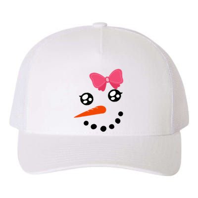 Snow Snowman Face Carrot Nose Pink Bow  Yupoong Adult 5-Panel Trucker Hat