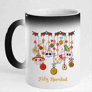 Sugar Skull Feliz Navidad Spanish Christmas 11oz Black Color Changing Mug