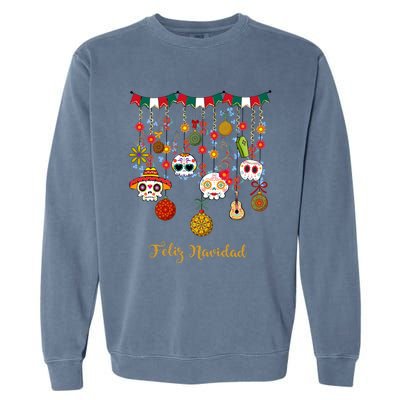 Sugar Skull Feliz Navidad Spanish Christmas Garment-Dyed Sweatshirt