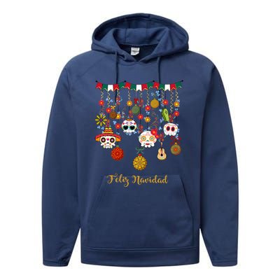 Sugar Skull Feliz Navidad Spanish Christmas Performance Fleece Hoodie