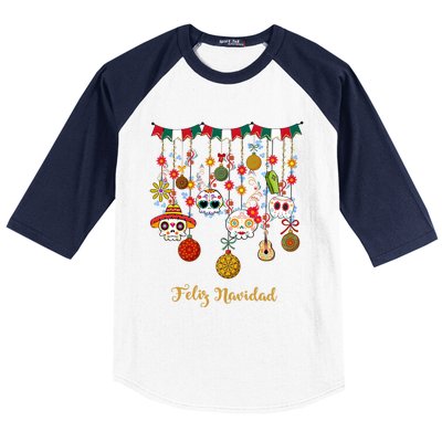 Sugar Skull Feliz Navidad Spanish Christmas Baseball Sleeve Shirt