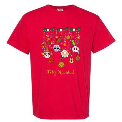 Sugar Skull Feliz Navidad Spanish Christmas Garment-Dyed Heavyweight T-Shirt