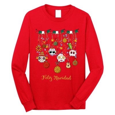 Sugar Skull Feliz Navidad Spanish Christmas Long Sleeve Shirt