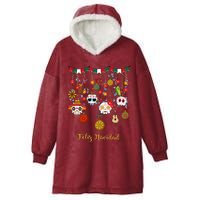 Sugar Skull Feliz Navidad Spanish Christmas Hooded Wearable Blanket