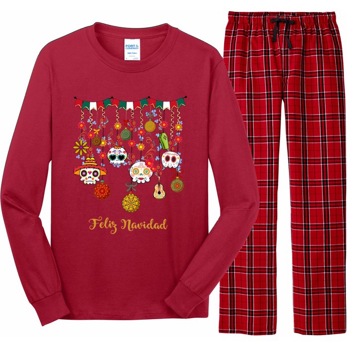 Sugar Skull Feliz Navidad Spanish Christmas Long Sleeve Pajama Set