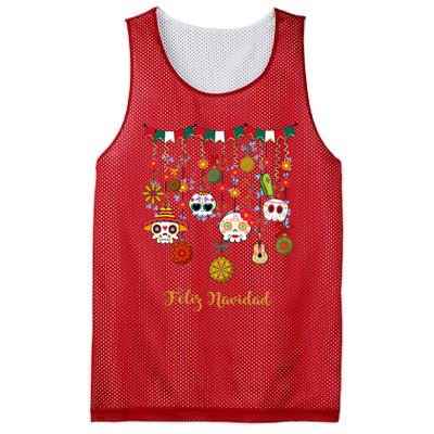 Sugar Skull Feliz Navidad Spanish Christmas Mesh Reversible Basketball Jersey Tank