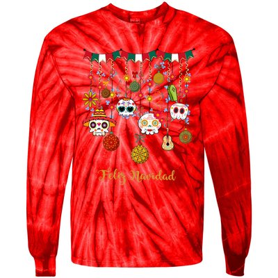 Sugar Skull Feliz Navidad Spanish Christmas Tie-Dye Long Sleeve Shirt