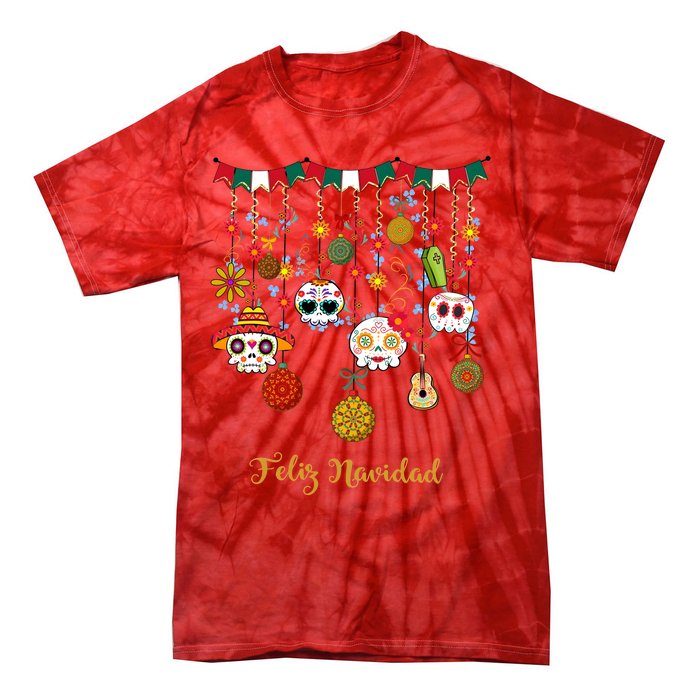 Sugar Skull Feliz Navidad Spanish Christmas Tie-Dye T-Shirt