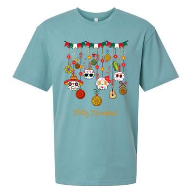 Sugar Skull Feliz Navidad Spanish Christmas Sueded Cloud Jersey T-Shirt