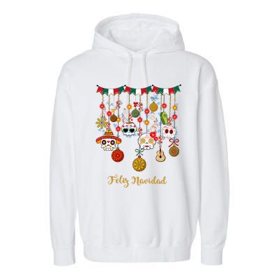 Sugar Skull Feliz Navidad Spanish Christmas Garment-Dyed Fleece Hoodie