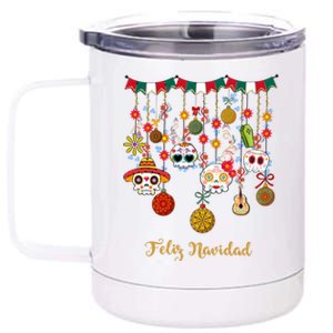 Sugar Skull Feliz Navidad Spanish Christmas 12 oz Stainless Steel Tumbler Cup