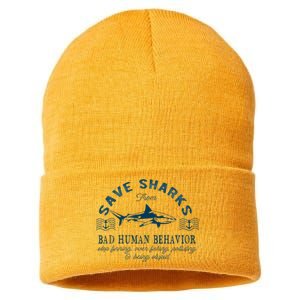 Save Sharks From Bad Human Behavior Blue Nautical Shark Sustainable Knit Beanie