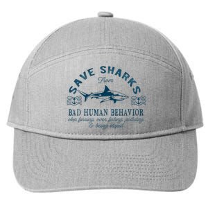 Save Sharks From Bad Human Behavior Blue Nautical Shark 7-Panel Snapback Hat