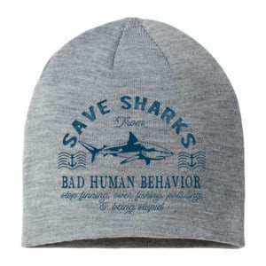 Save Sharks From Bad Human Behavior Blue Nautical Shark Sustainable Beanie