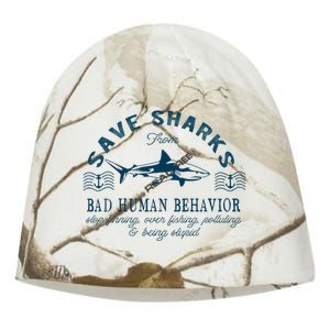 Save Sharks From Bad Human Behavior Blue Nautical Shark Kati - Camo Knit Beanie