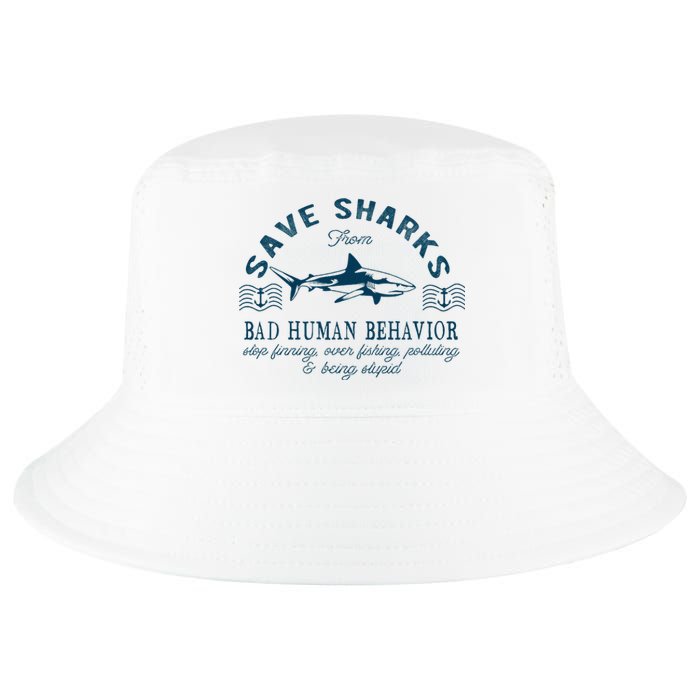 Save Sharks From Bad Human Behavior Blue Nautical Shark Cool Comfort Performance Bucket Hat