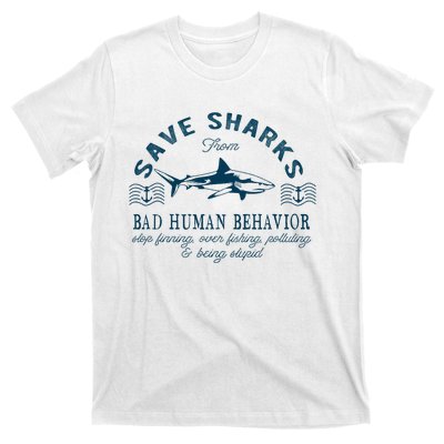 Save Sharks From Bad Human Behavior Blue Nautical Shark T-Shirt