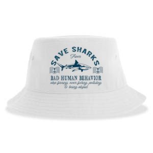 Save Sharks From Bad Human Behavior Blue Nautical Shark Sustainable Bucket Hat