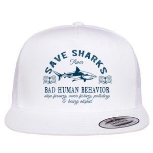 Save Sharks From Bad Human Behavior Blue Nautical Shark Flat Bill Trucker Hat