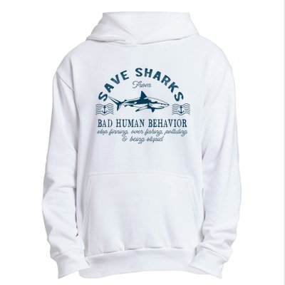 Save Sharks From Bad Human Behavior Blue Nautical Shark Urban Pullover Hoodie