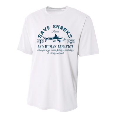 Save Sharks From Bad Human Behavior Blue Nautical Shark Performance Sprint T-Shirt