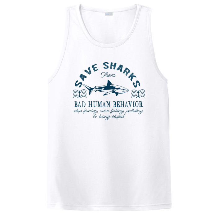 Save Sharks From Bad Human Behavior Blue Nautical Shark PosiCharge Competitor Tank