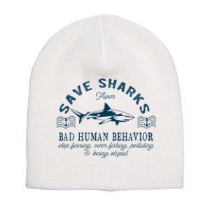 Save Sharks From Bad Human Behavior Blue Nautical Shark Short Acrylic Beanie