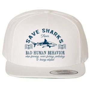 Save Sharks From Bad Human Behavior Blue Nautical Shark Wool Snapback Cap