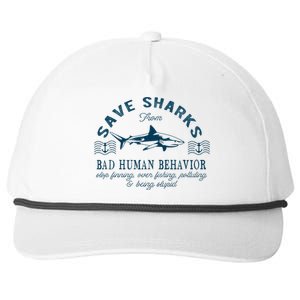 Save Sharks From Bad Human Behavior Blue Nautical Shark Snapback Five-Panel Rope Hat