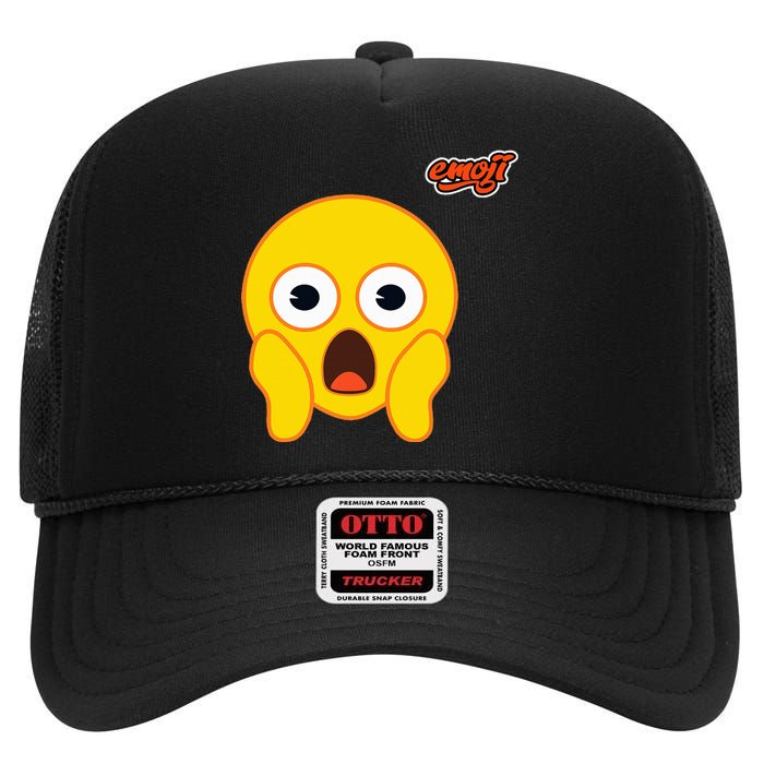 Scared Screaming Face Flat High Crown Mesh Back Trucker Hat