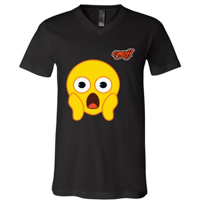 Scared Screaming Face Flat V-Neck T-Shirt