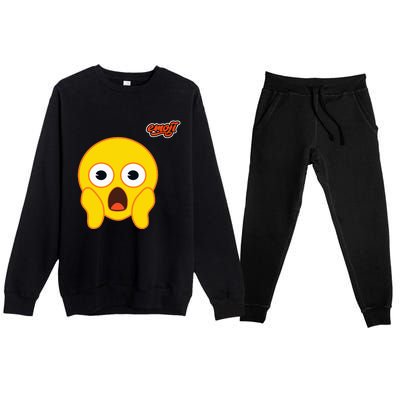 Scared Screaming Face Flat Premium Crewneck Sweatsuit Set