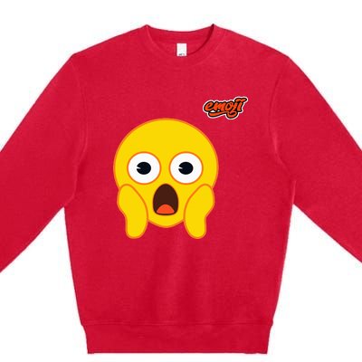 Scared Screaming Face Flat Premium Crewneck Sweatshirt