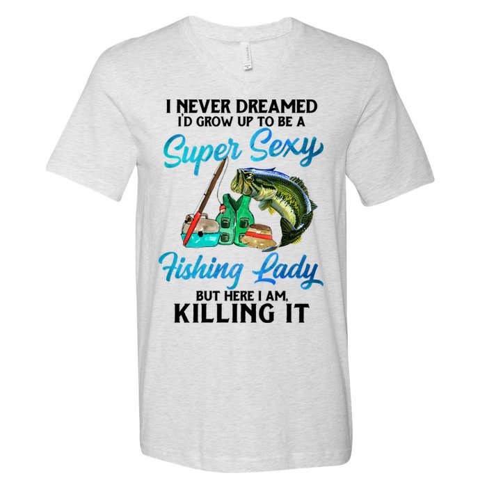 Super Sexy Fishing Lady Fish Lover V-Neck T-Shirt